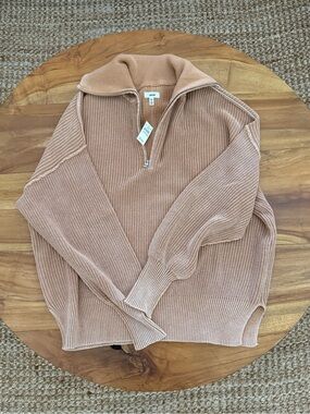 aerie knit Half-Zip Sweater in Warm Beige